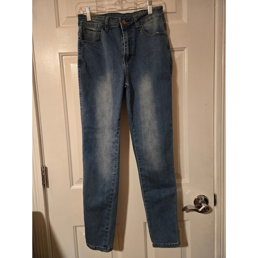 Kunmi Womens Size M Blue‎ Wash Denim Jean Pants Button Fly Stretch Fit